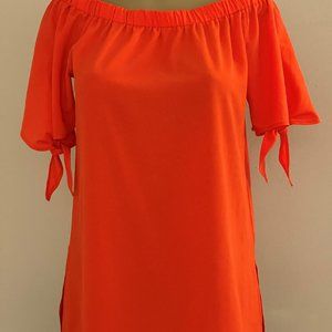 Love J Women's Blouse with short sleeves, open, with knot tie, Orange, M.